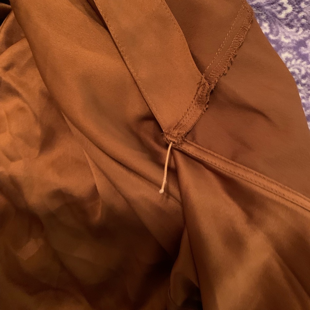 Bar III Womens satin Brown Short Sleeve V Neck Tea-Length Dress Size XL - Picture 4 of 6